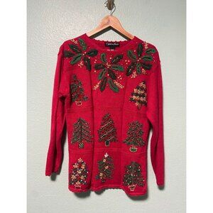 Vintage Work in Progress Women's Red and Green Christmas Holiday Sweater‎ Small